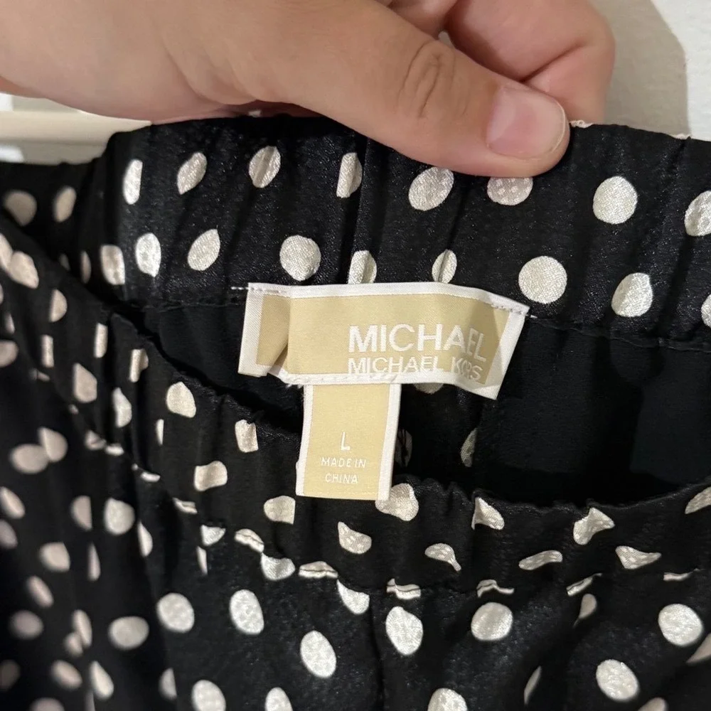 Michael Kors Black White Polka Dot Wide Leg Elastic Waist Pants Womens Large